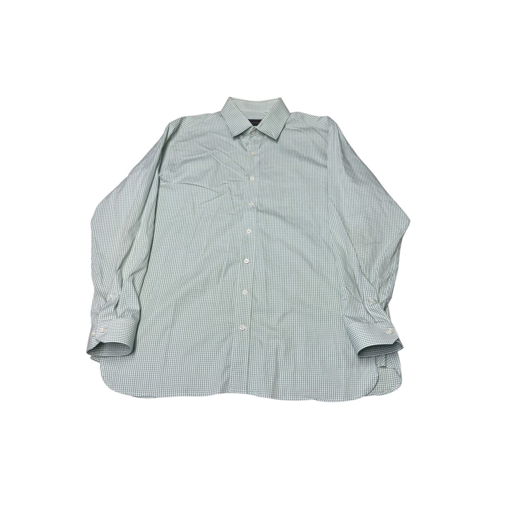 Alton Lane Mens Custom Cotton Gingham Button Down‎ Shirt Green White 24.5x31.5